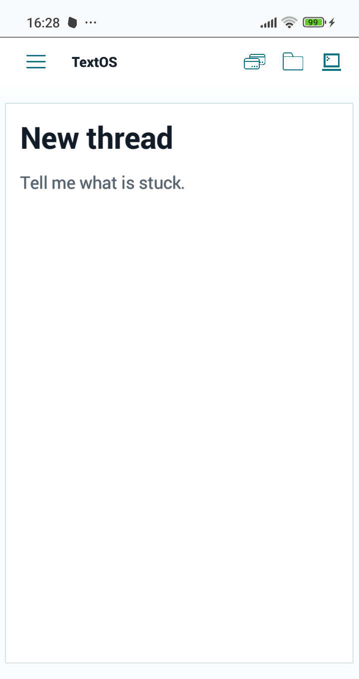 TextOS chat home screen